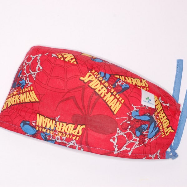 Casquette chirurgicale Spiderman 2 avec rubans pour médecin, dentiste, infirmière, vétérinaire, sage-femme