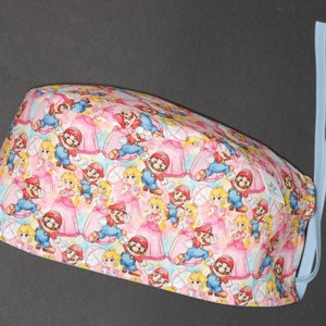 Mario Bros and Princess Peach surgical cap with straps for doctors, nurses, dentists