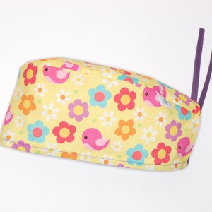 Birds and Flowers surgical cap with straps for doctors, nurses, dentists