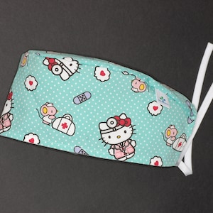 Kitty surgical cap with ribbons for doctors, dentists, nurses, veterinarians, midwives