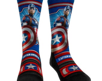 Star Shield White A Blue Sock Monkey-Captain America-USA-Handmade-Superhero-Comic-Book-Character-Monkey-Plush-Red Wings