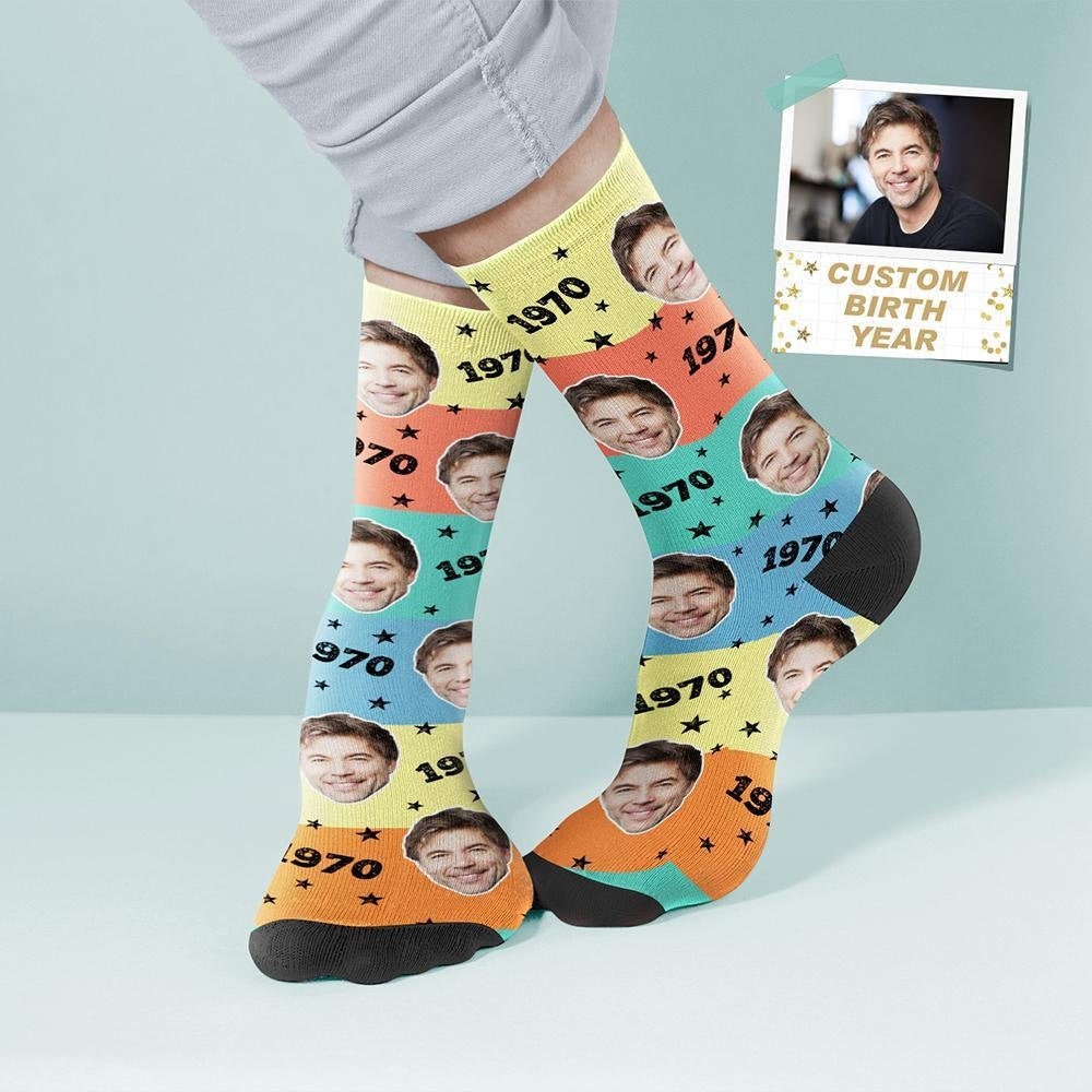 Custom Happy Birthday Face Socks Face and Birth Year Socks Etsy