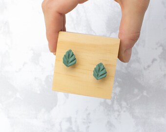 Tiny Leaf Studs | Polymer Clay Jewelry | Nature Earrings | Sensitive Ears | Titanium Posts | Hypoallergenic | Lightweight | Gift Idea