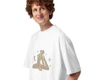 Oversized unisex organic T-shirt with wide collar