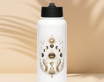 Stainless steel water bottle with straw