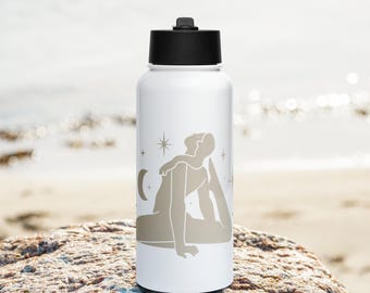 Stainless steel water bottle with straw