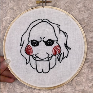 Jigsaw Embroidery, Horror Embroidery, Saw movie, Creepy, Jigsaw
