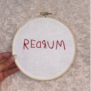 Redrum Embroidery, The Shining, Horror Embroidery, Classic scary movie, Creepy