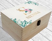 Personalised Memory Box Keepsake Box Floral Monogram Box Wooden Box Eucalyptus leaves box Gift Box Storage Box