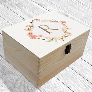 Personalised Diamond Memory Box | Keepsake Box | Floral Monogram Box | Wooden Box | Floral Eucalyptus leaves box | Gift Box | Storage Box