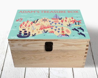 Personalised Pirate Treasure Memory Box | Beautiful Keepsake Box | Pirate Box | Wooden Box | Gift Box | Storage Box | Treasure Hunt Kids Box