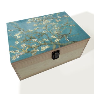 Vincent Van Gogh Almond Blossoms Design Memory Box | Keepsake Box | Floral Monogram Box | Wooden Box | Eucalyptus leaves box | Storage Box