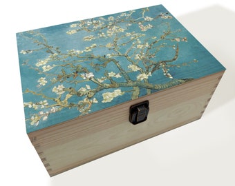 Vincent Van Gogh Almond Blossoms Design Memory Box | Keepsake Box | Floral Monogram Box | Wooden Box | Eucalyptus leaves box | Storage Box