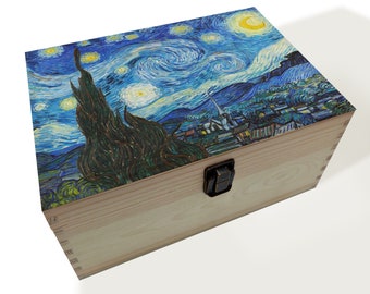 Vincent Van Gogh The Starry Night Design Memory Box | Memory Chest | Keepsake Box | Wooden Box | Storage Box