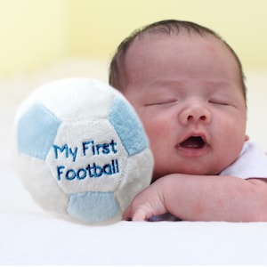 My 1st Football Baby Rattle Soft Toy Toddler Baby Shower Gift Boy Girl Colours Red Pink Navy Sky Blue Man Utd ARS Chelsea Liverpool Man City