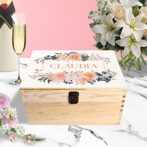 Personalised Memory Box | Rectangle Floral box | Keepsake Box | Floral Monogram Box | Wooden Box | Gift Box | Storage Box