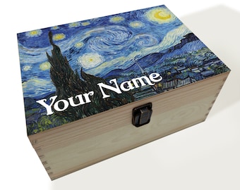 Vincent Van Gogh The Starry Night Design Memory Box | Personalised Keepsake Box  | Personalised Wooden Box | Storage Box