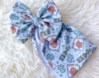 Blue Paw Print Bow