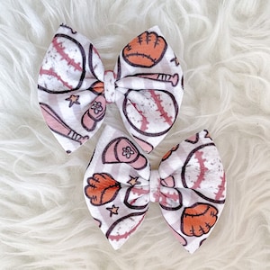 Girly Baseball Softball Print Bow