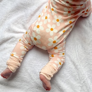 Rosa Daisy Baby Romper med Dragkedja i Bambu