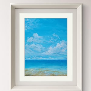 Paysage marin d'été, impression d'art paysage gouache, impression d'art A4, peinture gouache, impression d'art paysage, déco murale, peinture aquarelle, carte postale