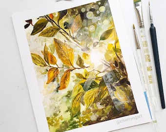 Autumn Leaves Gouache Original Painting, Gouache painting, Landscape original painting, Wall deco, Forest art, Watercolor painting