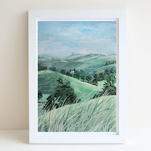 Paisaje Gouache Ilustración Art Print, A4 art print, Gouache painting, Landscape art print, Wall deco, Forest art print, postal