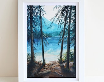 Landscape Gouache Illustration Art Print, A4 art print, Gouache painting, Landscape art print, Wall deco, Forest art print, postcard