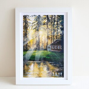 Autumn Forest Sunset Gouache Art Print, A4 art print, Gouache painting, Landscape art print, Wall deco, Forest art print, postcard, A5, A6