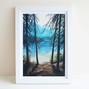 Paesaggio Gouache Illustrazione Stampa d'arte, Stampa d'arte A4, Pittura a guazzo, Stampa di arte paesaggistica, Wall deco, Stampa d'arte della foresta, cartolina
