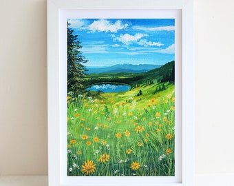 Landscape Gouache Art Print, A4 art print, Gouache painting, Landscape art print, Wall deco, Forest art print, postcard