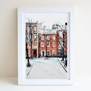 Snowy New York Gouache Illustration Kunstdruck, A4 Kunstdruck, Gouache Gemälde, Stadtlandschaft Kunstdruck, Wanddeko, New York Kunstdruck, Postkarte