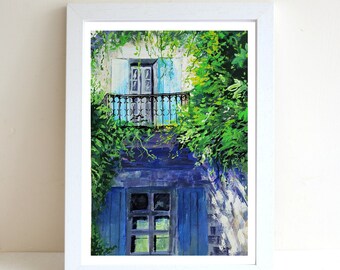 Farmhouse Gouache Illustration Art Print, A4 art print, Gouache painting, Landscape art print, Wall deco, Forest art print, postcard