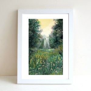 Sunset Gouache Illustration Art Print, A4 art print, Gouache painting, Landscape art print, Wall deco, Forest art print, postcard