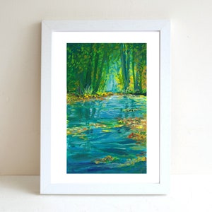 Forest River Gouache Illustration Art Print, A4 art print, Gouache painting, Landscape art print, Wall deco, Forest art print, postcard