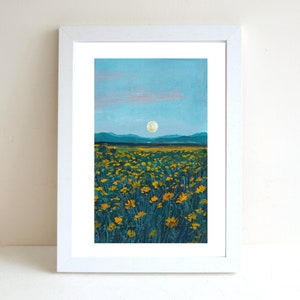 Sunset Gouache Illustration Art Print, A4 art print, Gouache painting, Landscape art print, Wall deco, Forest art print, Flower print