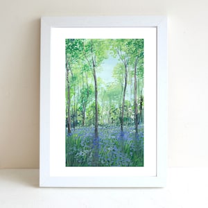 Bluebell Forest Gouache Illustration Art Print, A4 art print, Gouache painting, Landscape art print, Wall deco, Forest art print, postcard
