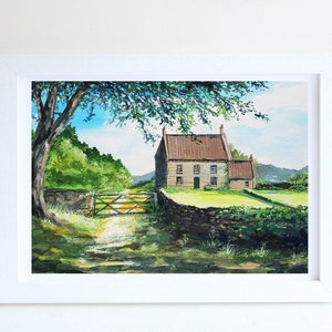 Farm House Gouache Painting Art Print, A4 art print, Gouache painting, Landscape art print, Wall deco, Forest art print, postal
