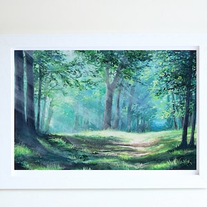 Wald Gouache Kunstdruck, A4 Kunstdruck, Gouache Malerei, Landschaft Kunstdruck, Wanddeko, Wald Kunstdruck, Postkarte