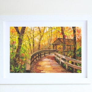 Autunno Foresta Gouache Illustrazione Stampa d'arte, Stampa d'arte A4, Pittura a guazzo, Stampa d'arte paesaggistica, Wall deco, Stampa d'arte della foresta, cartolina