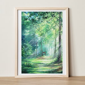 Wald Gouache Kunstdruck, A4 Kunstdruck, Gouache Malerei, Landschaft Kunstdruck, Wanddeko, Wald Kunstdruck, Postkarte