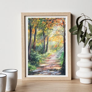 Autumn Forest Gouache Art Print, A4 art print, Gouache painting, Landscape art print, Wall deco, Forest art print, postcard, A5, A6