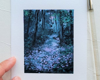 Day22/30, Forest Gouache Mini Original Painting, Gouache schilderij, Landschap origineel schilderij, Wall deco, Forest art