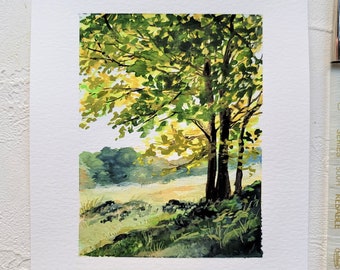 Day12/30, Forest Gouache Mini Original Painting, Gouache painting, Landscape original painting, Wall deco, Forest art