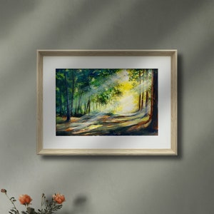 Impression d'art gouache forêt d'automne, impression d'art A4, peinture à la gouache, impression d'art paysage, déco murale, impression d'art forêt, carte postale, A5, A6