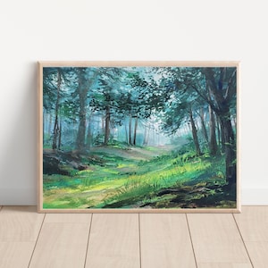 Misty Forest Gouache Painting Art Print, A4 art print, Gouache painting, Landscape art print, Wall deco, Forest art print, postcard