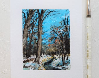 Day27/30, Forest Gouache Mini Original Painting, Gouache schilderij, Landschap origineel schilderij, Wall deco, Forest art