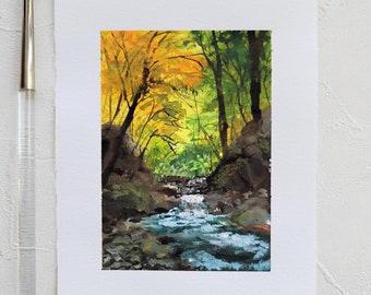 Day30/30, Forest Gouache Mini Original Painting, Gouache schilderij, Landschap origineel schilderij, Wall deco, Forest art