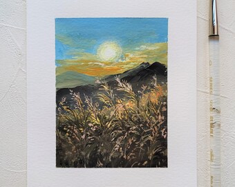 Day21/30, Forest Gouache Mini Original Painting, Gouache painting, Landscape original painting, Wall deco, Forest art