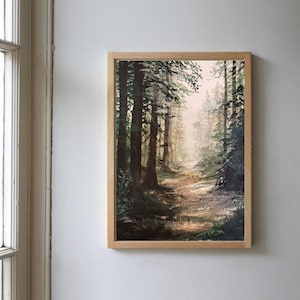 Misty Forest Gouache Painting Art Print, A4 art print, Gouache painting, Landscape art print, Wall deco, Forest art print, postcard